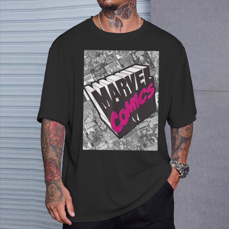 Marvel Comics Logo Comic Book Fill Panel T-Shirt Gifts for Him