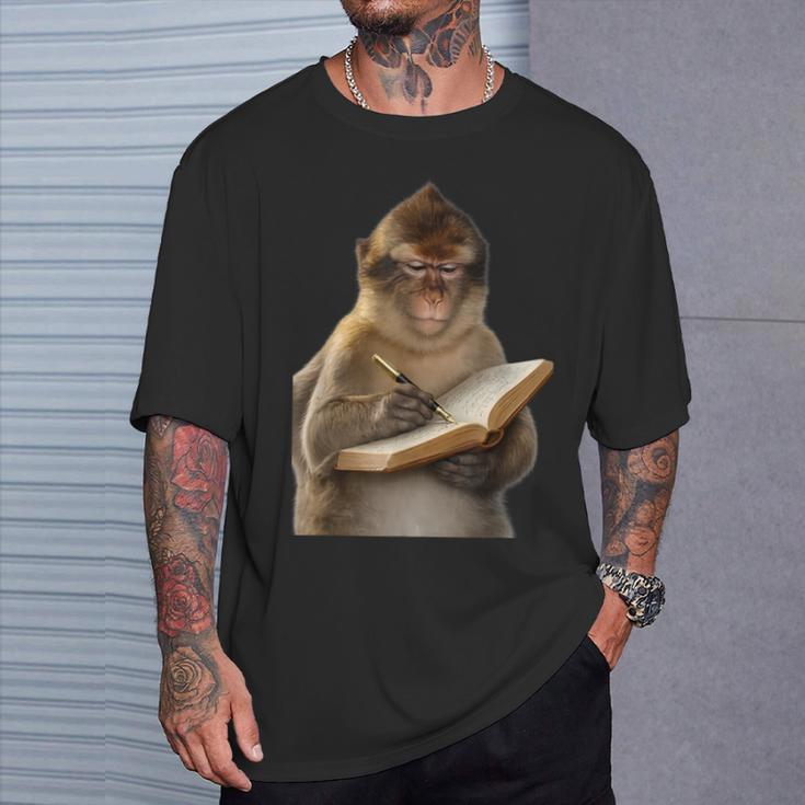 Monkey Reading Book Writing Journal Book Lover Writer T-Shirt Gifts for Him