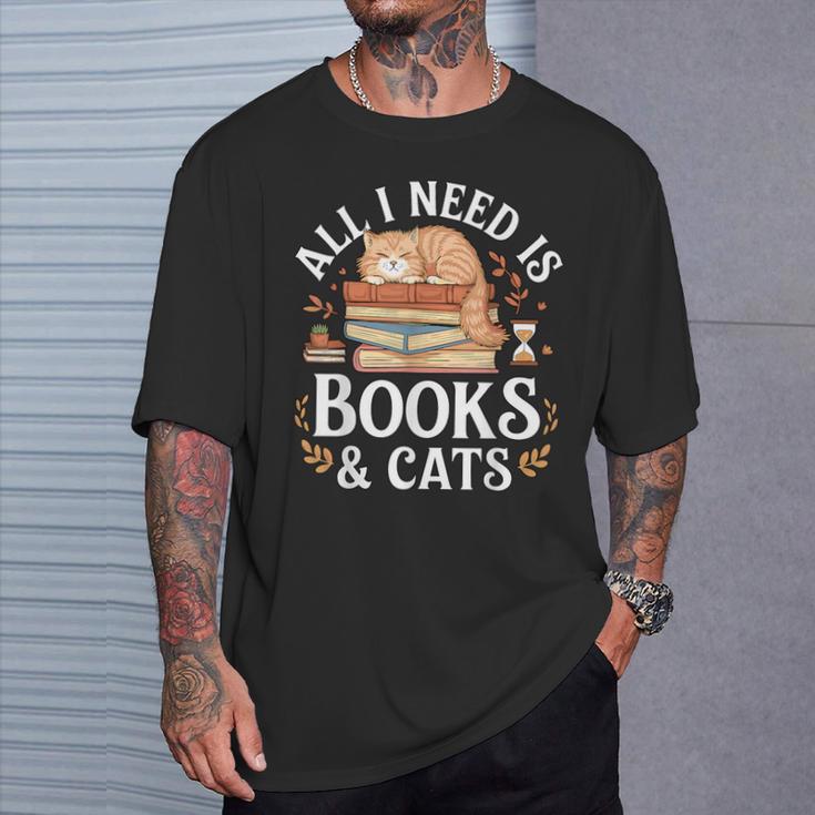 All I Need Is Books And Cats Reading T-Shirt Gifts for Him