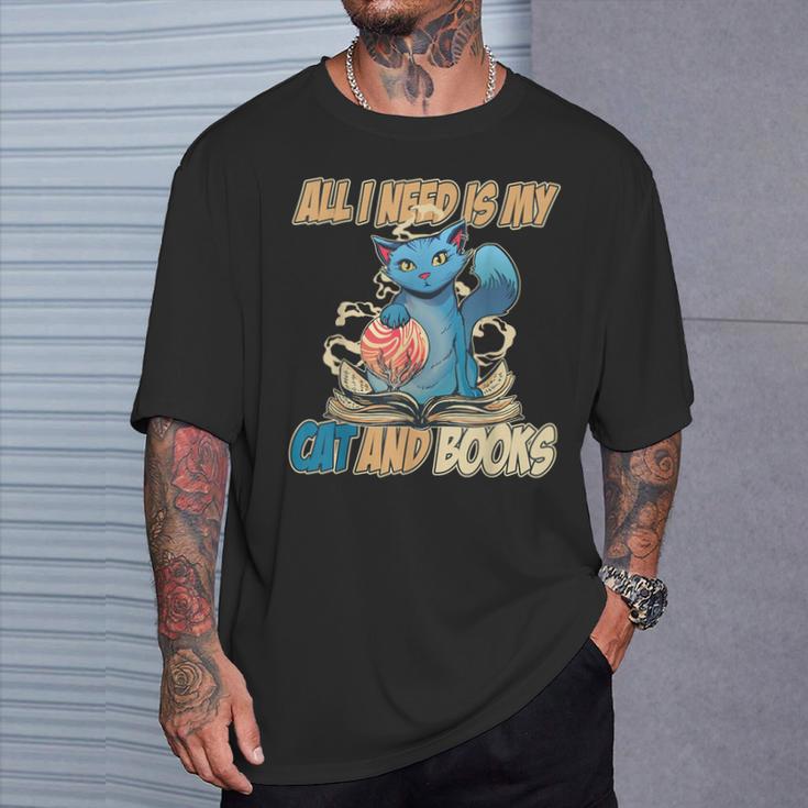 All I Need Is My Cat And Books Cute Cat T-Shirt Gifts for Him
