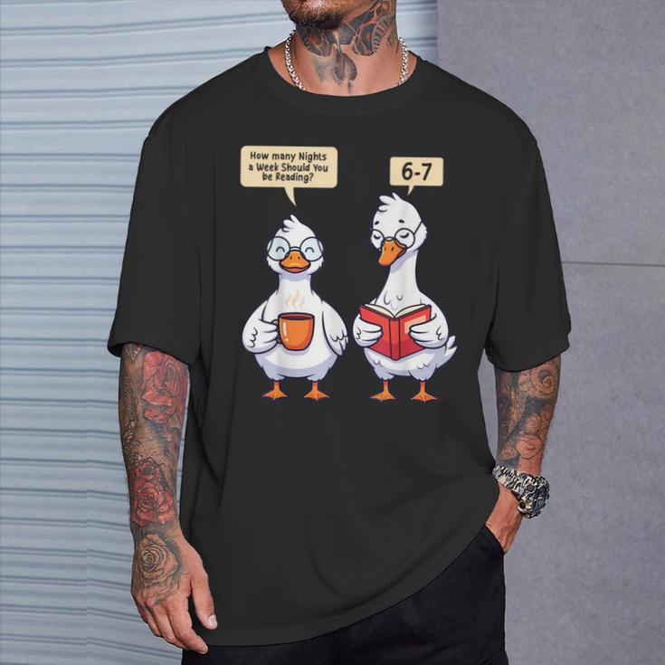 How Many Nights Reading Goose Book Lover Reader T-Shirt Gifts for Him
