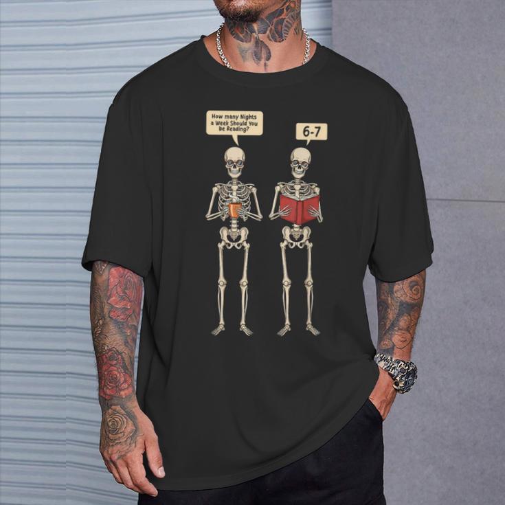 How Many Nights Reading Skeleton Book Lover Reader T-Shirt Gifts for Him
