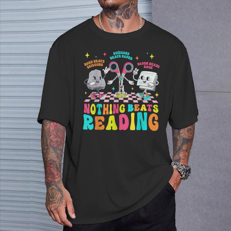 Nothing Beats Reading Cute Rock Paper Scissors Book Lover T-Shirt Gifts for Him