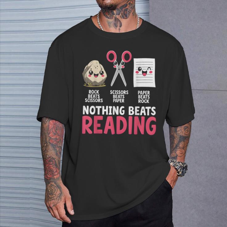 Nothing Beats Reading Rock Paper Scissors Book Lover Library T-Shirt Gifts for Him