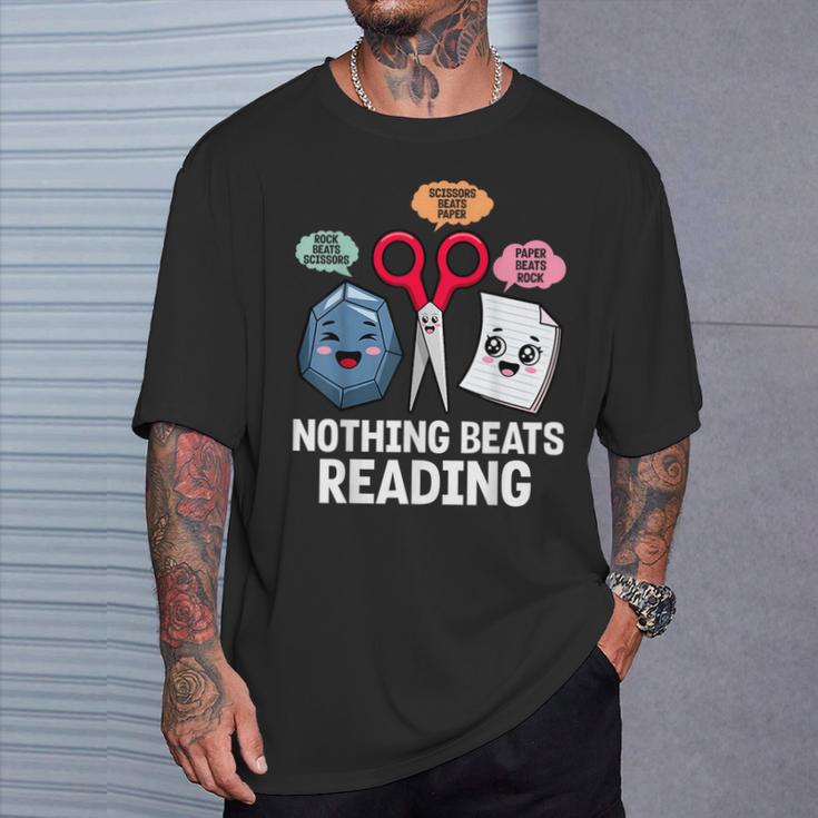 Nothing Beats Reading Rock Paper Scissors Book Lover T-Shirt Gifts for Him