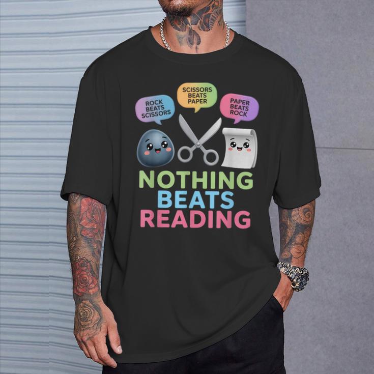 Nothing Beats Reading Rock Paper Scissors Game Book Lover T-Shirt Gifts for Him