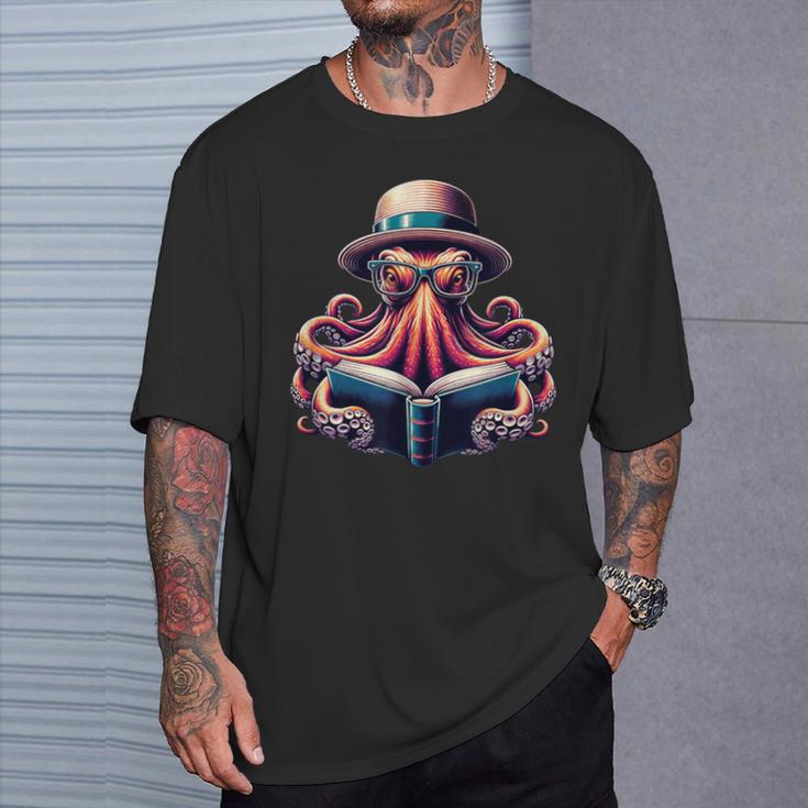 Octopus Reading Book Kraken Bookworm T-Shirt Gifts for Him