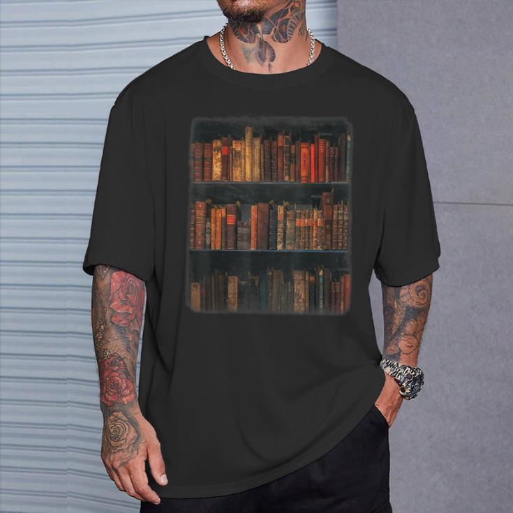 Old Books On Vintage Bookshelves Dark Academia Aesthetic T-Shirt Gifts for Him Old Books On Vintage Bookshelves Dark Academia Aesthetic T-Shirt Gifts for Him