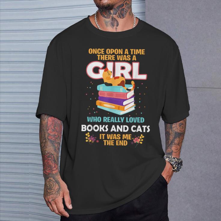 Once Upon A Time There Was A Girl Who Loves Books And Cats T-Shirt Gifts for Him
