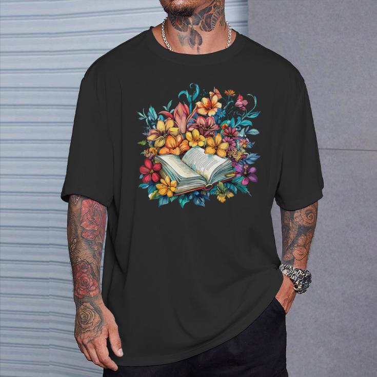 Open Book With Colorful Floral Reading Magic T-Shirt Gifts for Him