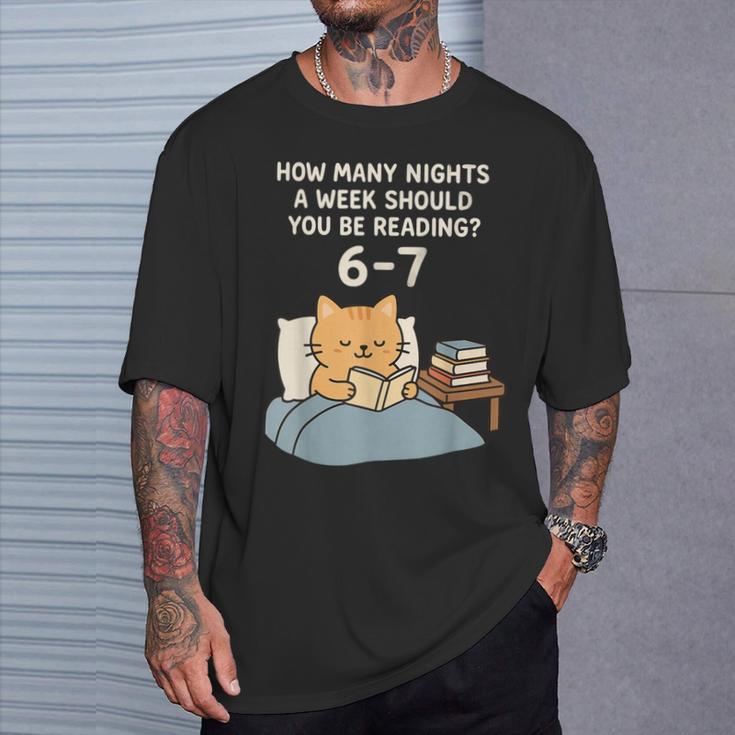 Orange Cat Reading Book 67 Six Seven Meme T-Shirt Gifts for Him