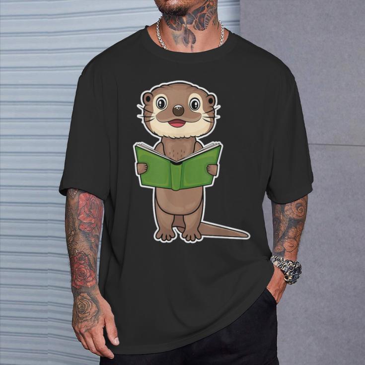 Otter Book Reading Bookaholics Sea Otter Lover T-Shirt Gifts for Him