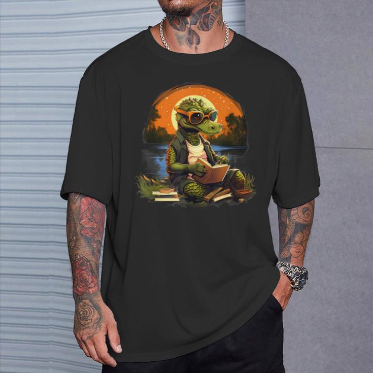 Outdoors Alligator Reading Book T-Shirt Gifts for Him Outdoors Alligator Reading Book T-Shirt Gifts for Him
