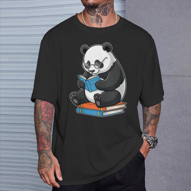 Panda With Glasses Reading Book Librarian Panda T-Shirt Gifts for Him