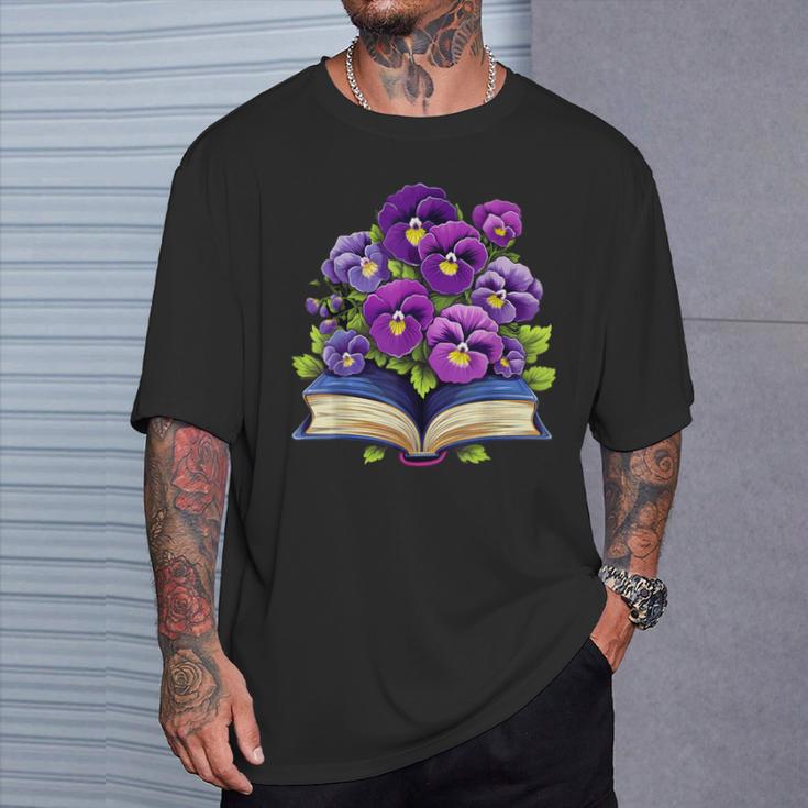 Pansies Flowers Book Pansy Floral T-Shirt Gifts for Him Pansies Flowers Book Pansy Floral T-Shirt Gifts for Him