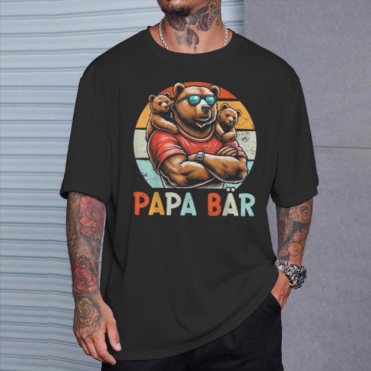 Papa Bär Papa Bearatertagohn Tochter 2 Kinder Retro T-Shirt Geschenke für Ihn