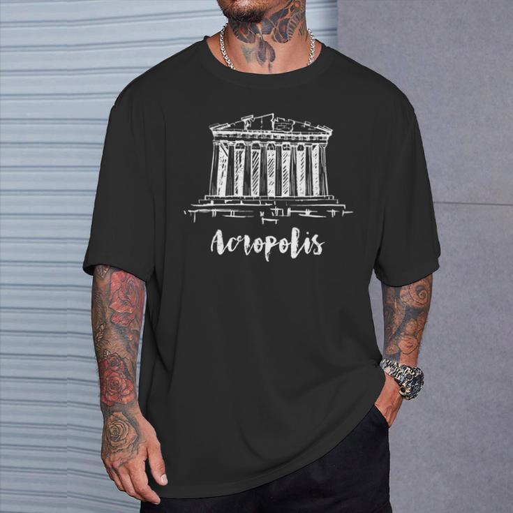 Parthenon アテネのアクロポリス ギリシャ スケッチ サイツ ドローイング 長袖tシャツ Tシャツ 彼への贈り物
