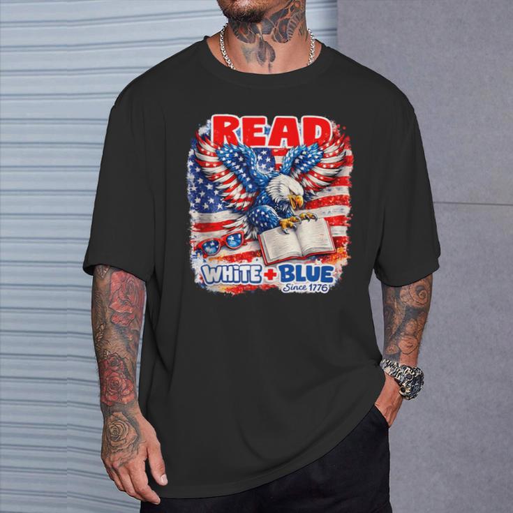Patriotic Eagle Reading Book Read Blue Since 1776 T-Shirt Gifts for Him