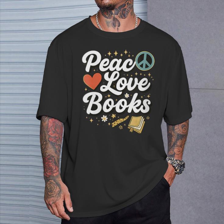 Peace Love Books Cute Retro Reading Graphic T-Shirt Gifts for Him Peace Love Books Cute Retro Reading Graphic T-Shirt Gifts for Him