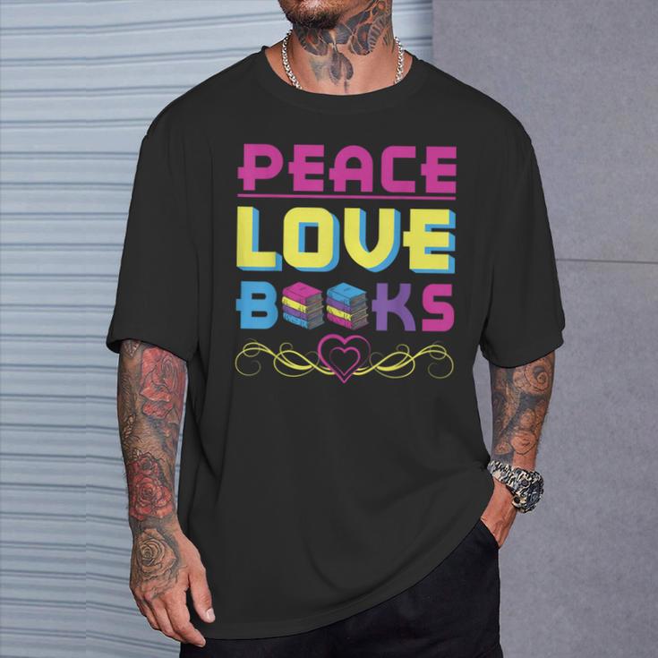 Peace Love Books Library Book Lover T-Shirt Gifts for Him