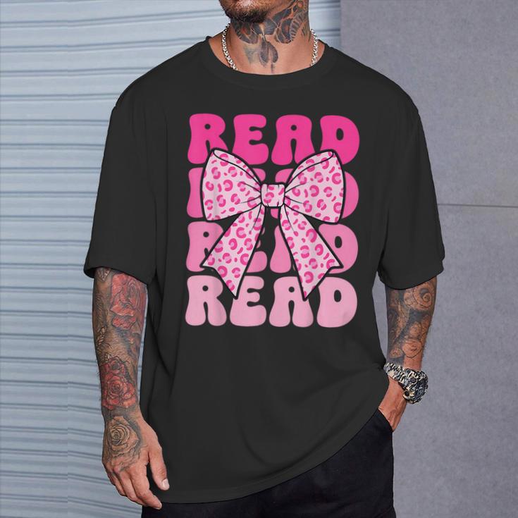 Pink Leopard Read Coquette Bow Girls Retro Groovy Reading T-Shirt Gifts for Him Pink Leopard Read Coquette Bow Girls Retro Groovy Reading T-Shirt Gifts for Him
