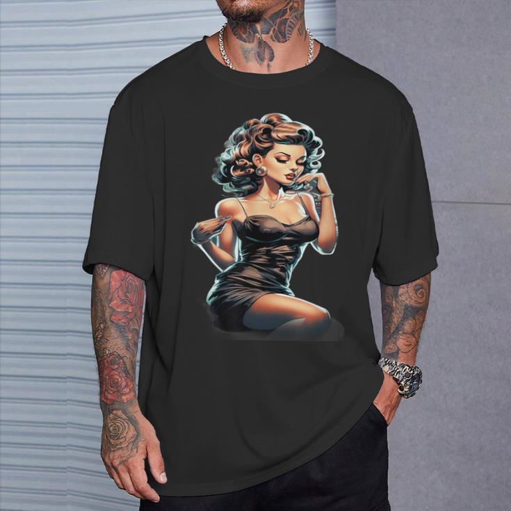 Pinup Girl ジュークボックス レコード音楽プレーヤー ヴィンテージ Tシャツ 彼への贈り物