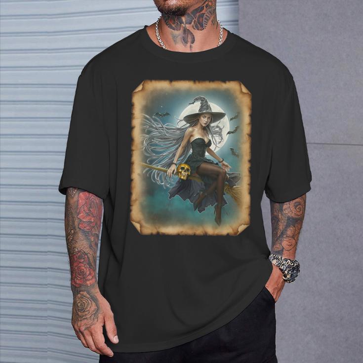 Pinup Girl 男性用 セクシーなハロウィーンの魔女 Tシャツ 彼への贈り物
