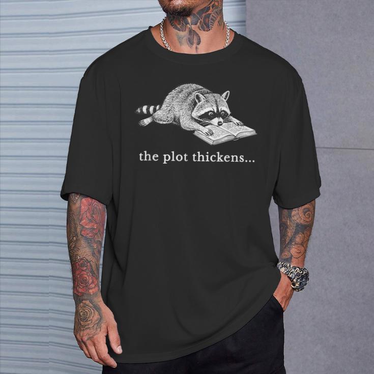 The Plot Thickens Raccoon Book Lover T-Shirt Gifts for Him The Plot Thickens Raccoon Book Lover T-Shirt Gifts for Him