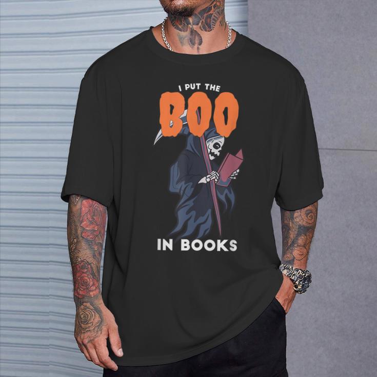 I Put The Boo In Books Halloween Librarian T-Shirt Gifts for Him
