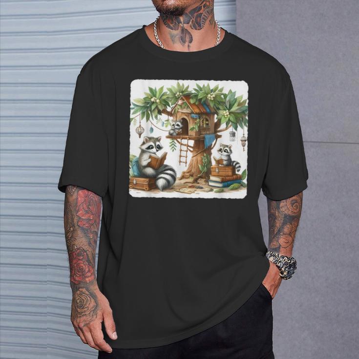 Raccoon Family Reading Around Treetop Home Books Adventure T-Shirt Gifts for Him Raccoon Family Reading Around Treetop Home Books Adventure T-Shirt Gifts for Him