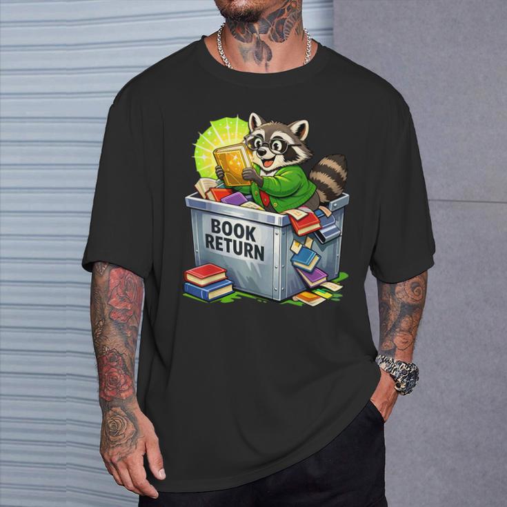 Raccoon At Library Book Return Librarian And Reader T-Shirt Gifts for Him