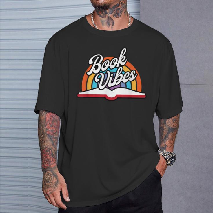 Rainbow Book Vibes Vintage Retro Book Lover & Reading T-Shirt Gifts for Him