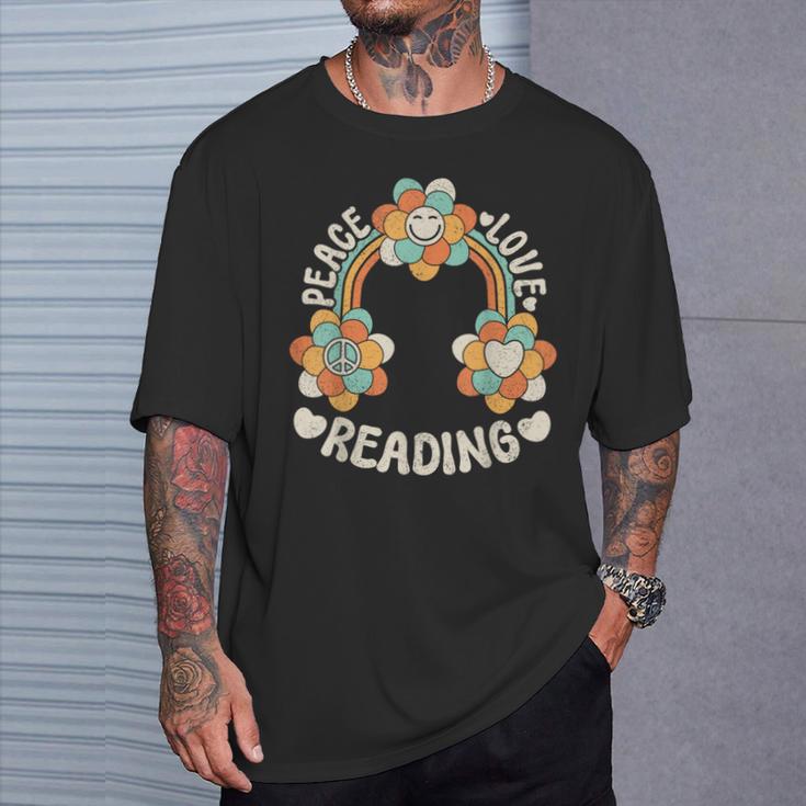 Rainbow Groovy Book Lover Outfit Hippie Peace Love Reading T-Shirt Gifts for Him