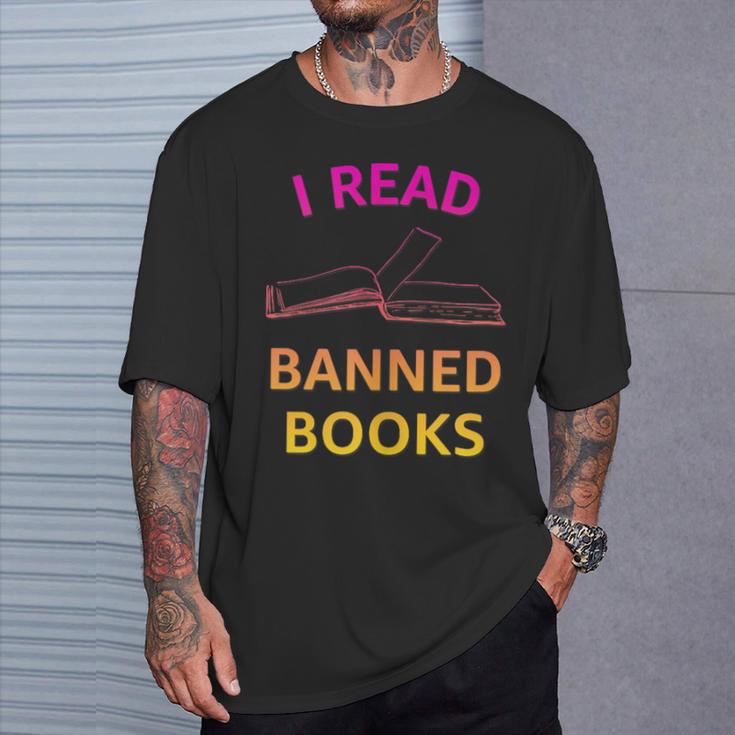 I Read Banned Books Pink-Yellow Literature Activist T-Shirt Gifts for Him