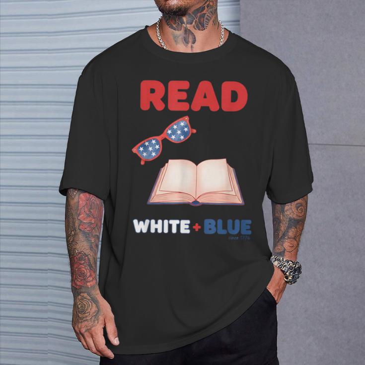 Read Blue Patriotic Book Lover Girls Independence T-Shirt Gifts for Him