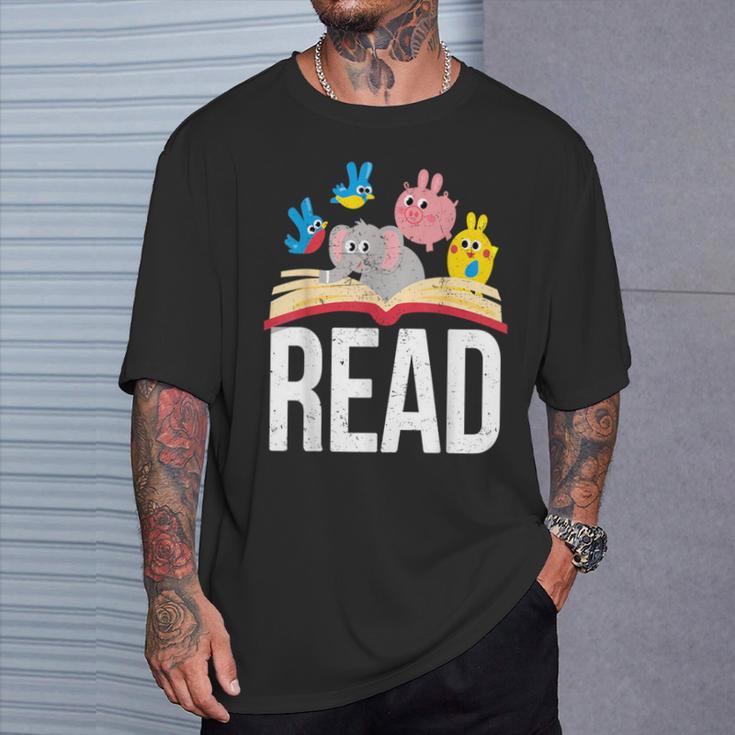 Read Book Cute School Teacher Librarian Elephant Pigeon T-Shirt Gifts for Him