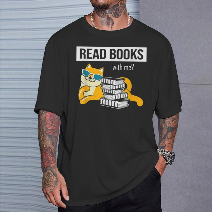 Read Books With Me Cat Lover Book Lover Librarian Reading T-Shirt Gifts for Him