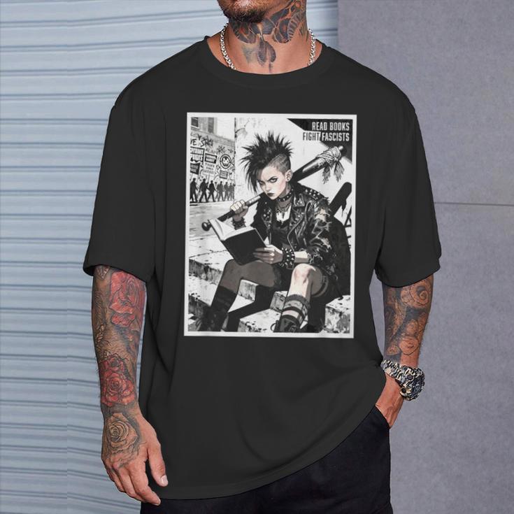 Read Books Fight Fascists Punk Girl T-Shirt Gifts for Him Read Books Fight Fascists Punk Girl T-Shirt Gifts for Him