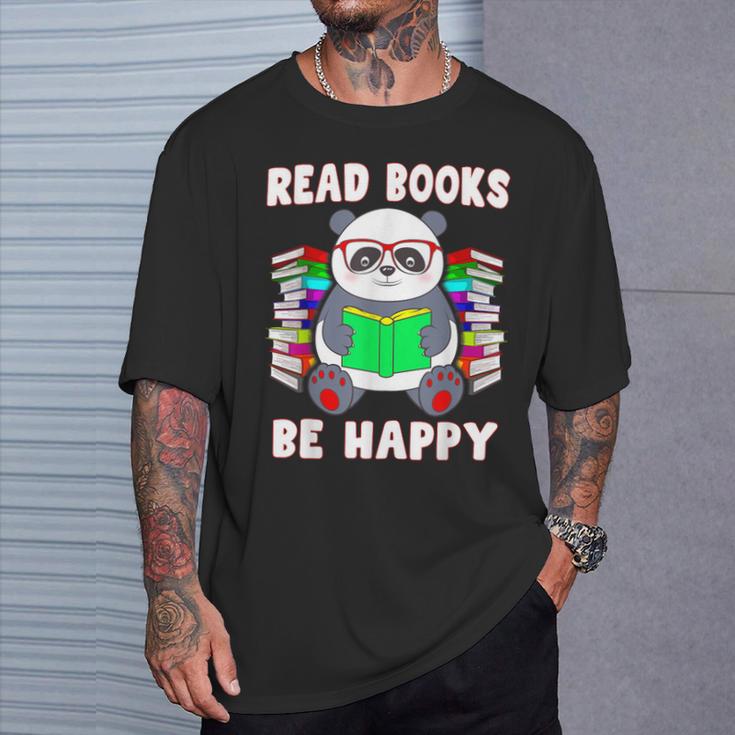 Read Books Be Happy Panda Literacy Reading Teacher T-Shirt Gifts for Him