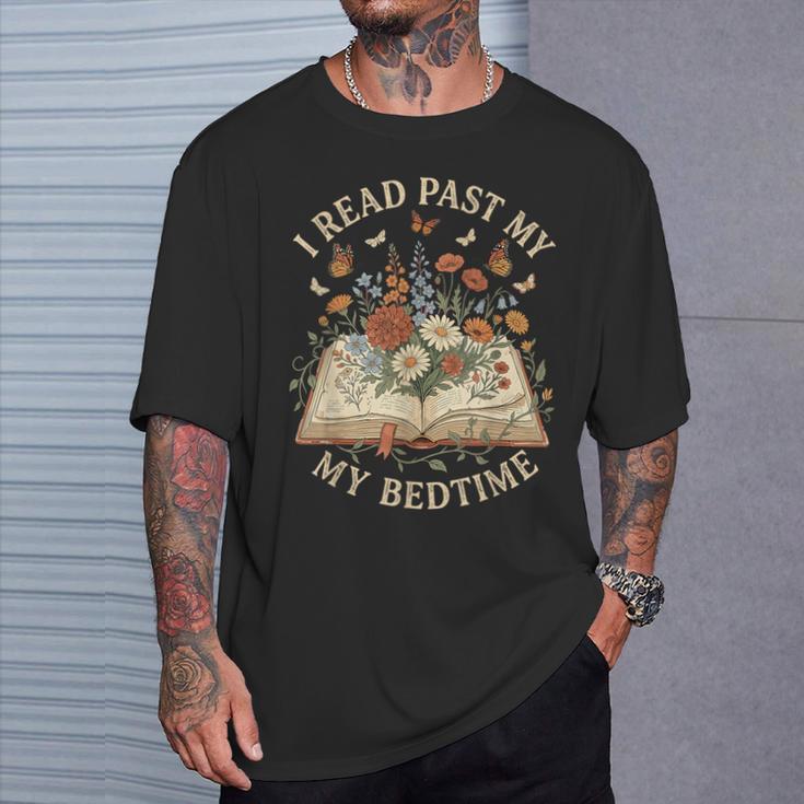 I Read Past My Bedtime Floral Book Lover Bookworm T-Shirt Gifts for Him