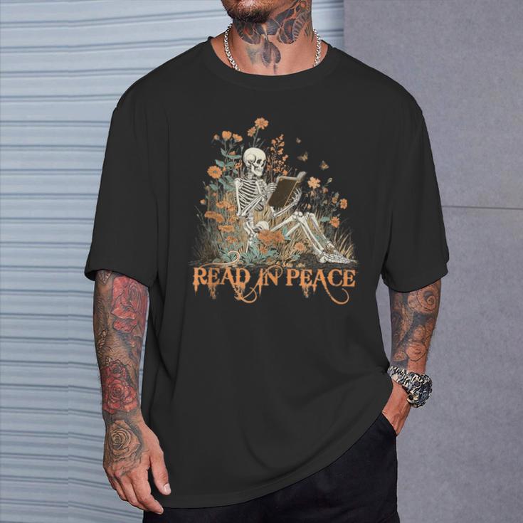 Read In Peace Skeleton Reading Book Halloween Bookish T-Shirt Gifts for Him