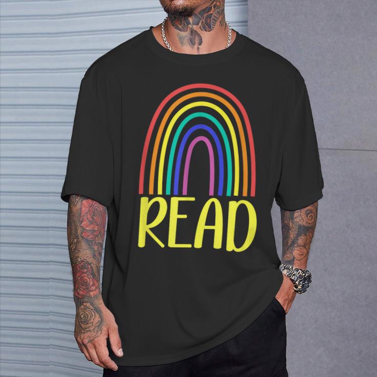 READ Rainbow Read Librarian Teacher Book Readers Reading T-Shirt Gifts for Him