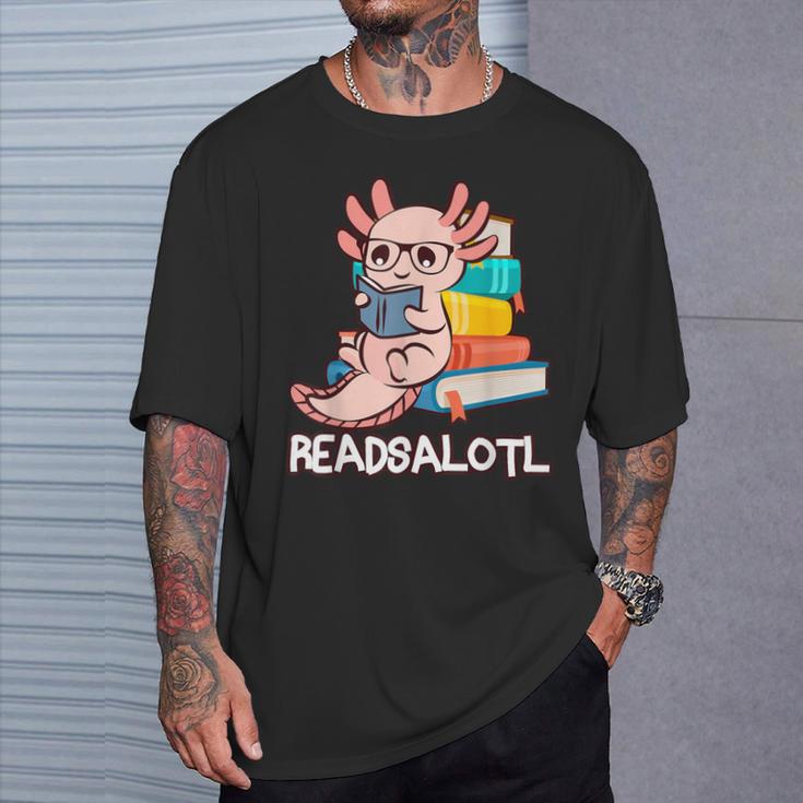 Readalotl a Kawaii Axolotl Reading a Book As Readsalotl T-Shirt Gifts for Him Readalotl a Kawaii Axolotl Reading a Book As Readsalotl T-Shirt Gifts for Him