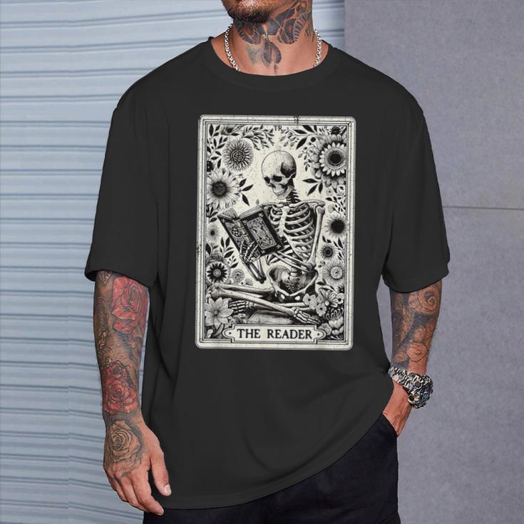 The Reader Skeleton Book Lover Tarot Card Reading Book T-Shirt Gifts for Him