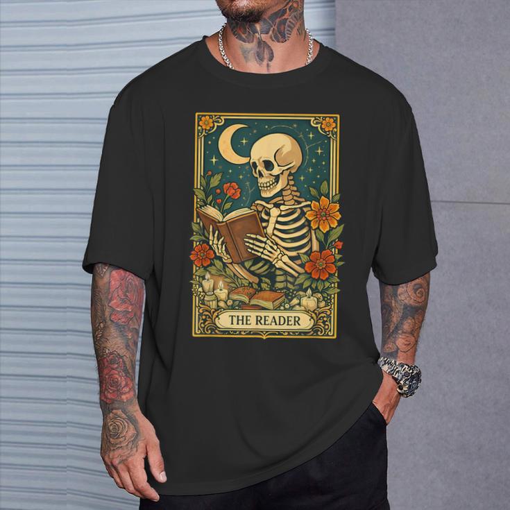 The Reader Skeleton Reading Books Tarot Card Dark Academia T-Shirt Gifts for Him