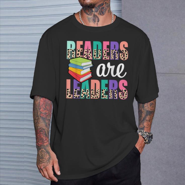 Readers Are Leaders Boho Leopard Book Lover Back To School T-Shirt Gifts for Him