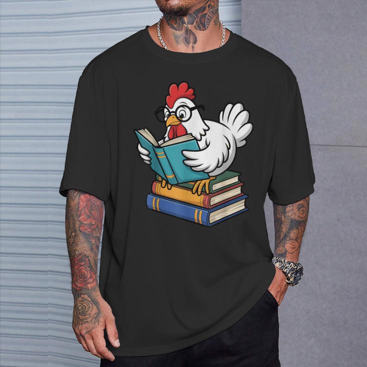 Reading Chicken Bookworm Cute Chicken With Glasses Books T-Shirt Gifts for Him