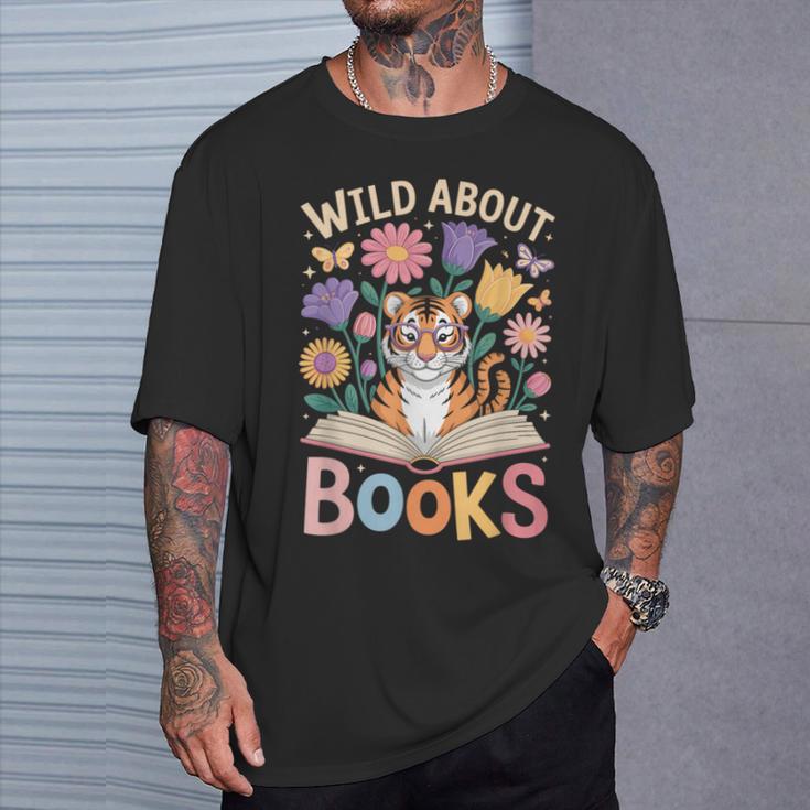Reading Enthusiast Book Lover Tiger Cute Flowers T-Shirt Gifts for Him Reading Enthusiast Book Lover Tiger Cute Flowers T-Shirt Gifts for Him