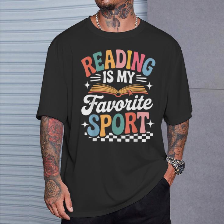 Reading Is My Favorite Sport Book Lover Quote Groovy T-Shirt Gifts for Him
