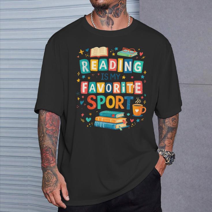 Reading Is My Favorite Sport Colorful Books Readers Teachers T-Shirt Gifts for Him